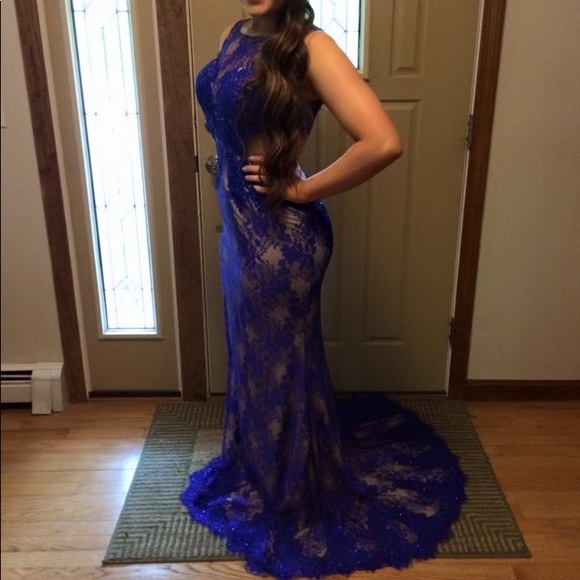 Jovani sz 8 prom gown royal blue with train - Picture 6 of 8